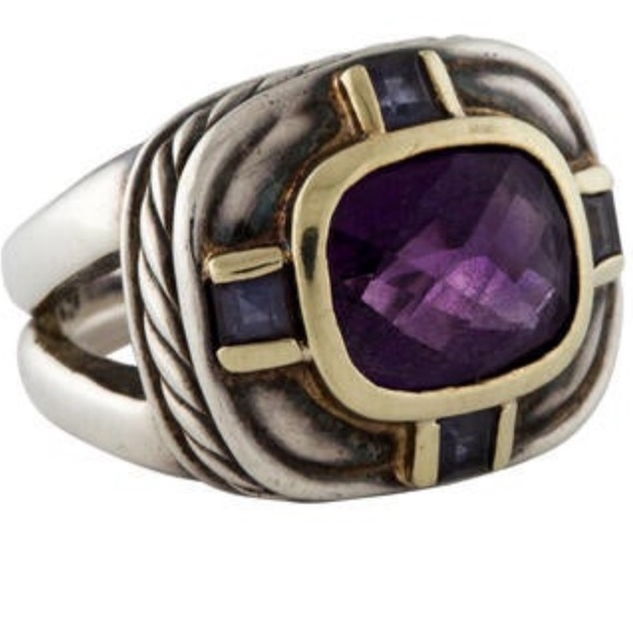 Authentic David Yurman Amethyst & Iolite 14K Yellow Gold & Sterling Silver Ring - Picture 2 of 10